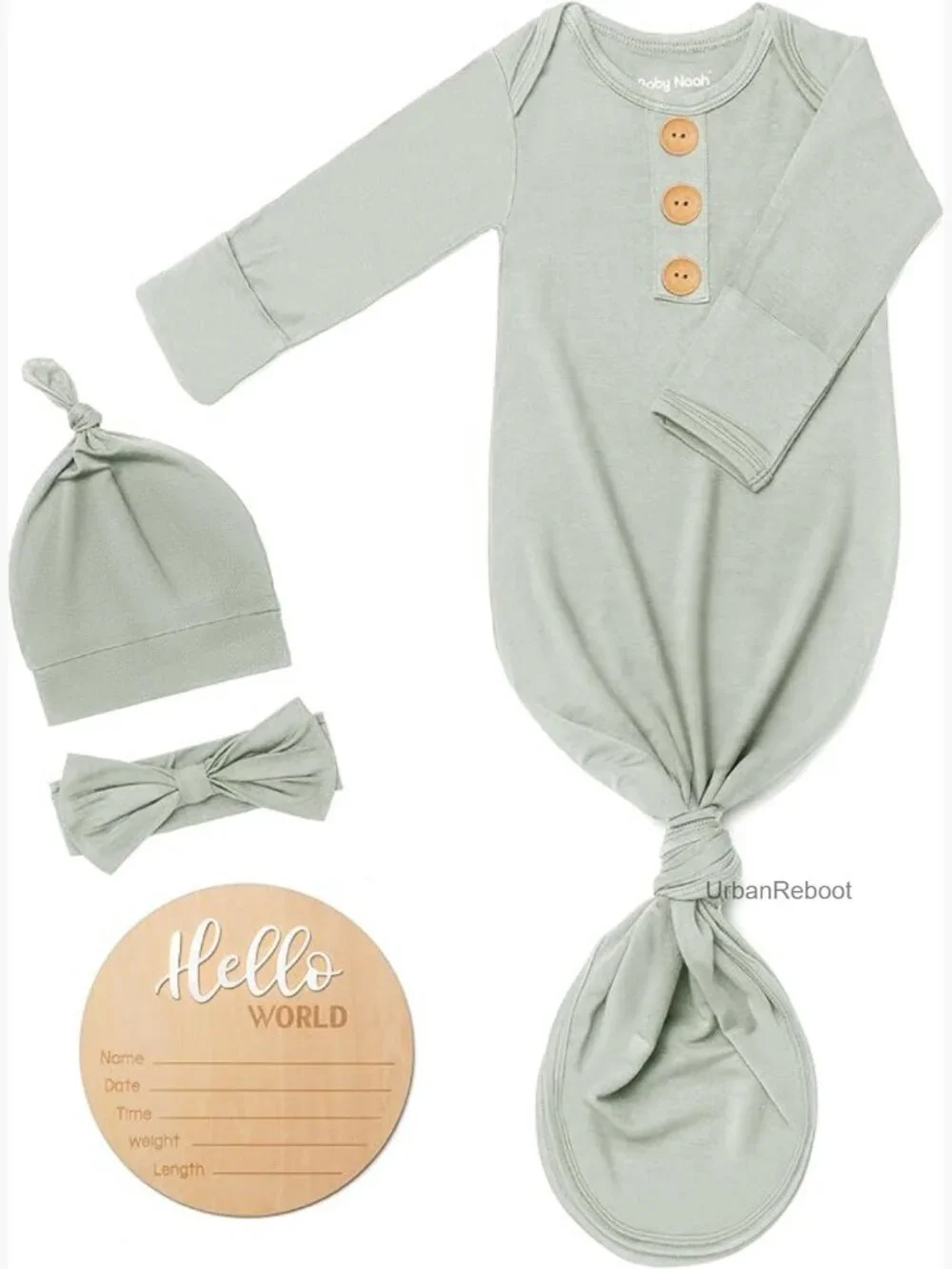 Newborn Knotted Gown Set - 0-3 Months, Soft Bamboo Viscose, Mitten Cuffs,